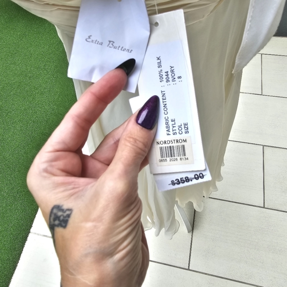 Vintage Teri Jon ✦ Ivory Silk Formal Dress ✦ Handmade Roses Babydoll Silhouette - Picture 7 of 17